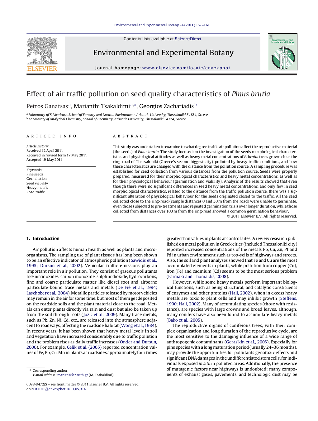 Effect of air traffic pollution on seed quality characteristics of Pinus brutia