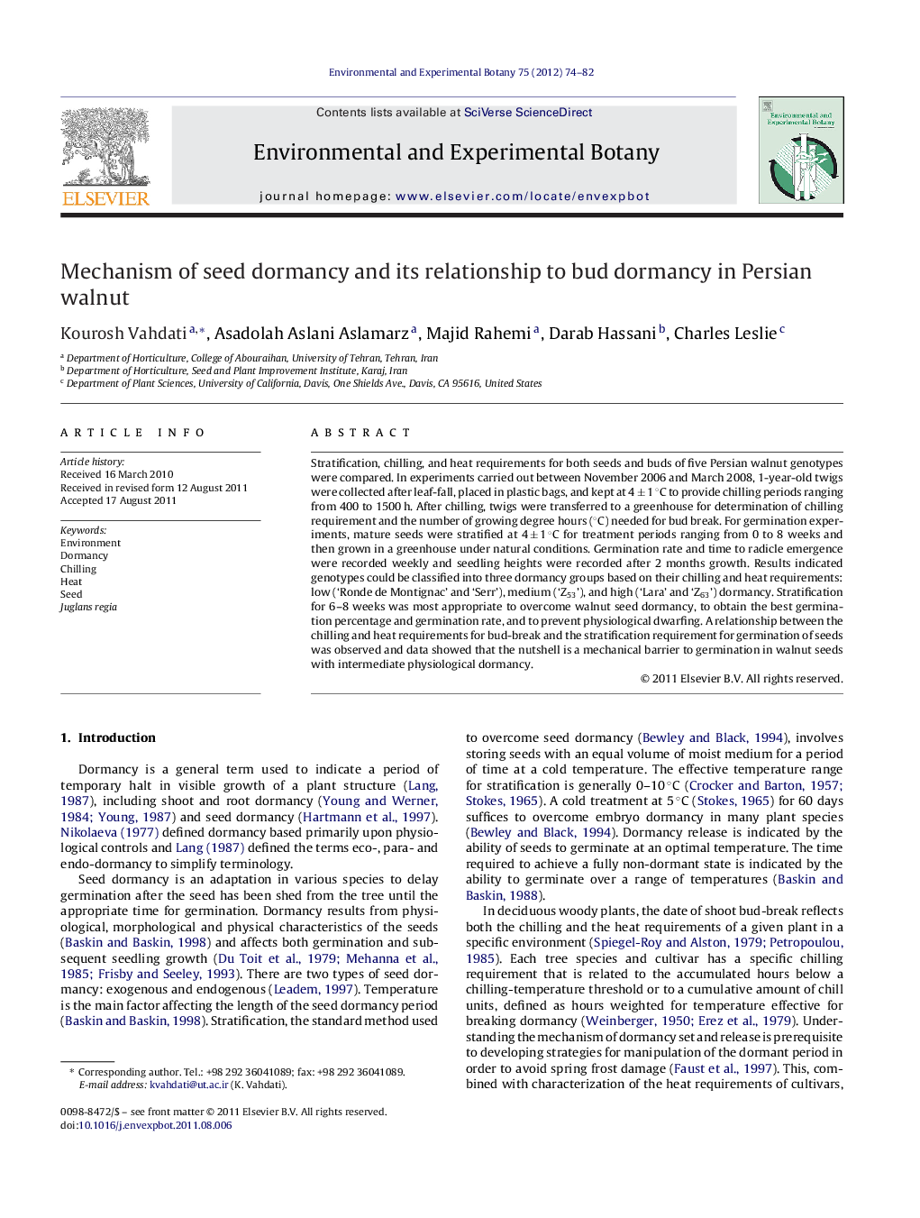 Mechanism of seed dormancy and its relationship to bud dormancy in Persian walnut