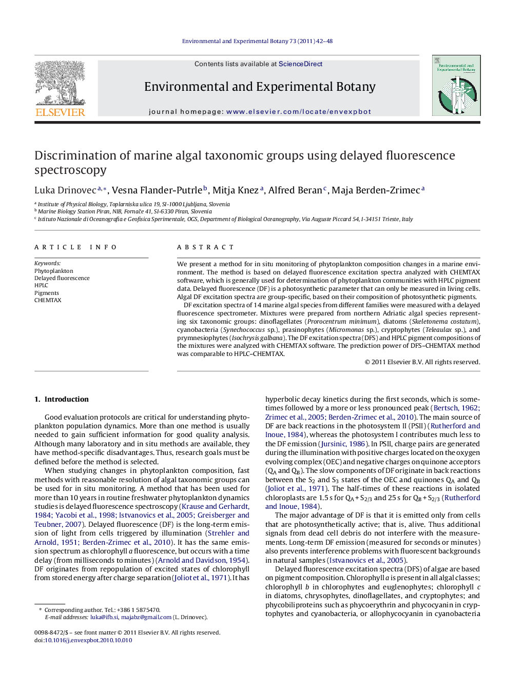 Discrimination of marine algal taxonomic groups using delayed fluorescence spectroscopy