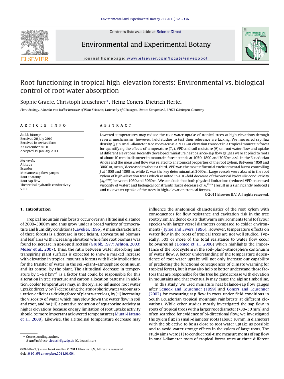 Root functioning in tropical high-elevation forests: Environmental vs. biological control of root water absorption