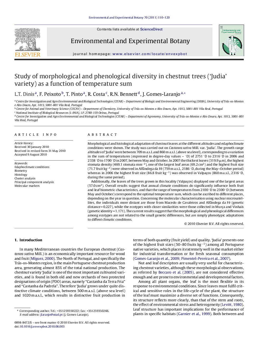 Study of morphological and phenological diversity in chestnut trees (‘Judia’ variety) as a function of temperature sum