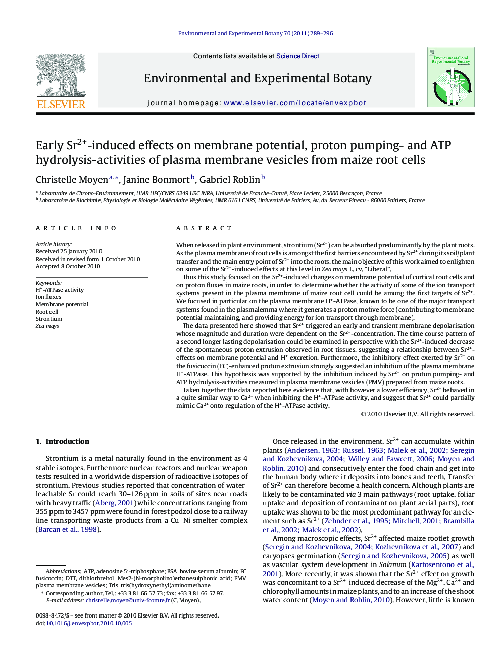 Early Sr2+-induced effects on membrane potential, proton pumping- and ATP hydrolysis-activities of plasma membrane vesicles from maize root cells