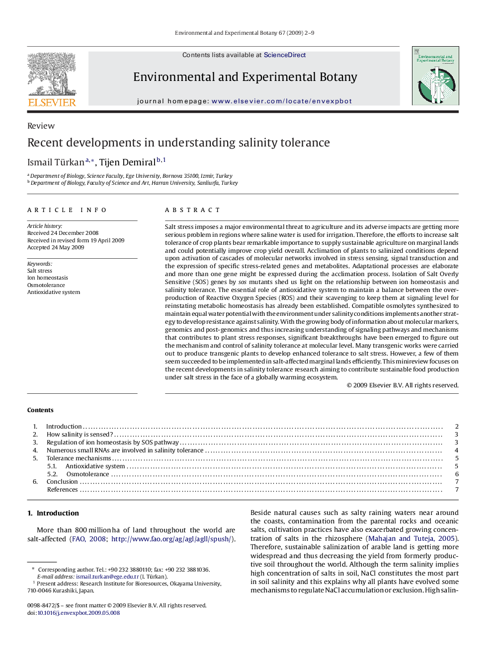 Recent developments in understanding salinity tolerance