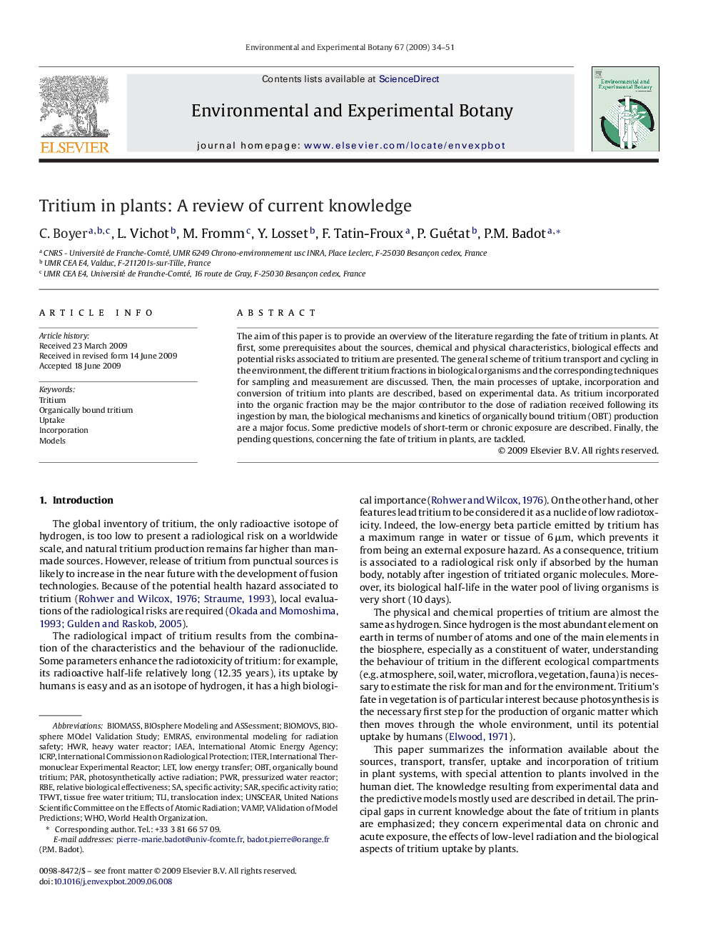 Tritium in plants: A review of current knowledge