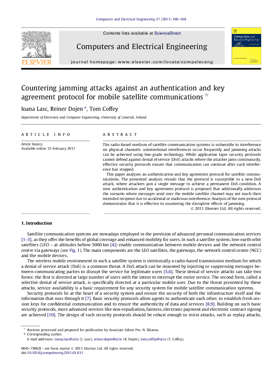Countering jamming attacks against an authentication and key agreement protocol for mobile satellite communications 