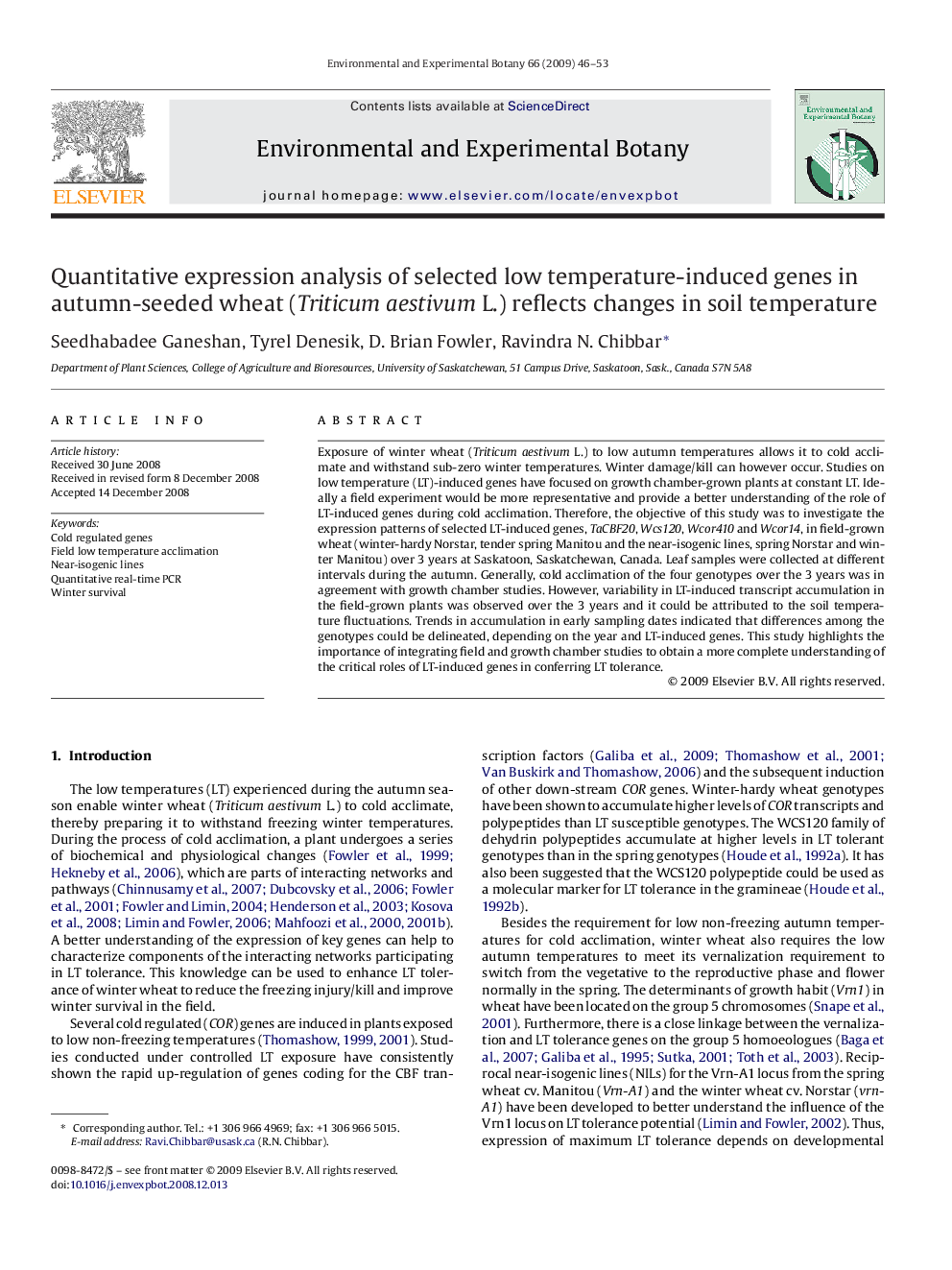 Quantitative expression analysis of selected low temperature-induced genes in autumn-seeded wheat (Triticum aestivum L.) reflects changes in soil temperature