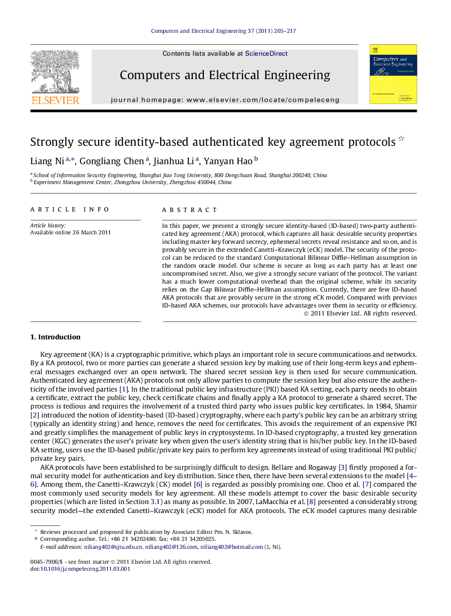 Strongly secure identity-based authenticated key agreement protocols 