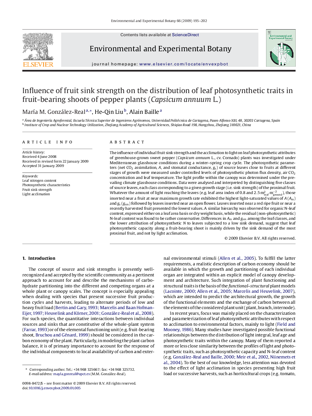 Influence of fruit sink strength on the distribution of leaf photosynthetic traits in fruit-bearing shoots of pepper plants (Capsicum annuum L.)