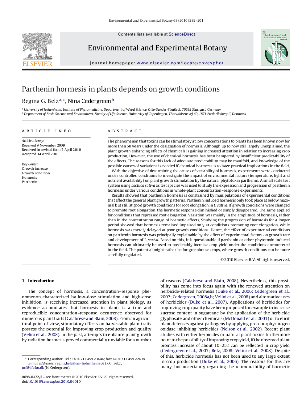 Parthenin hormesis in plants depends on growth conditions