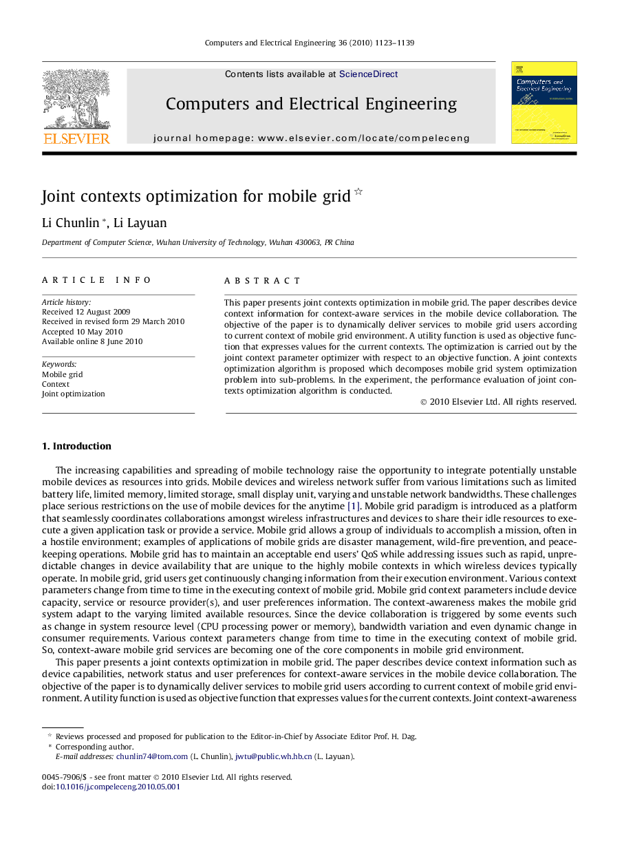 Joint contexts optimization for mobile grid 