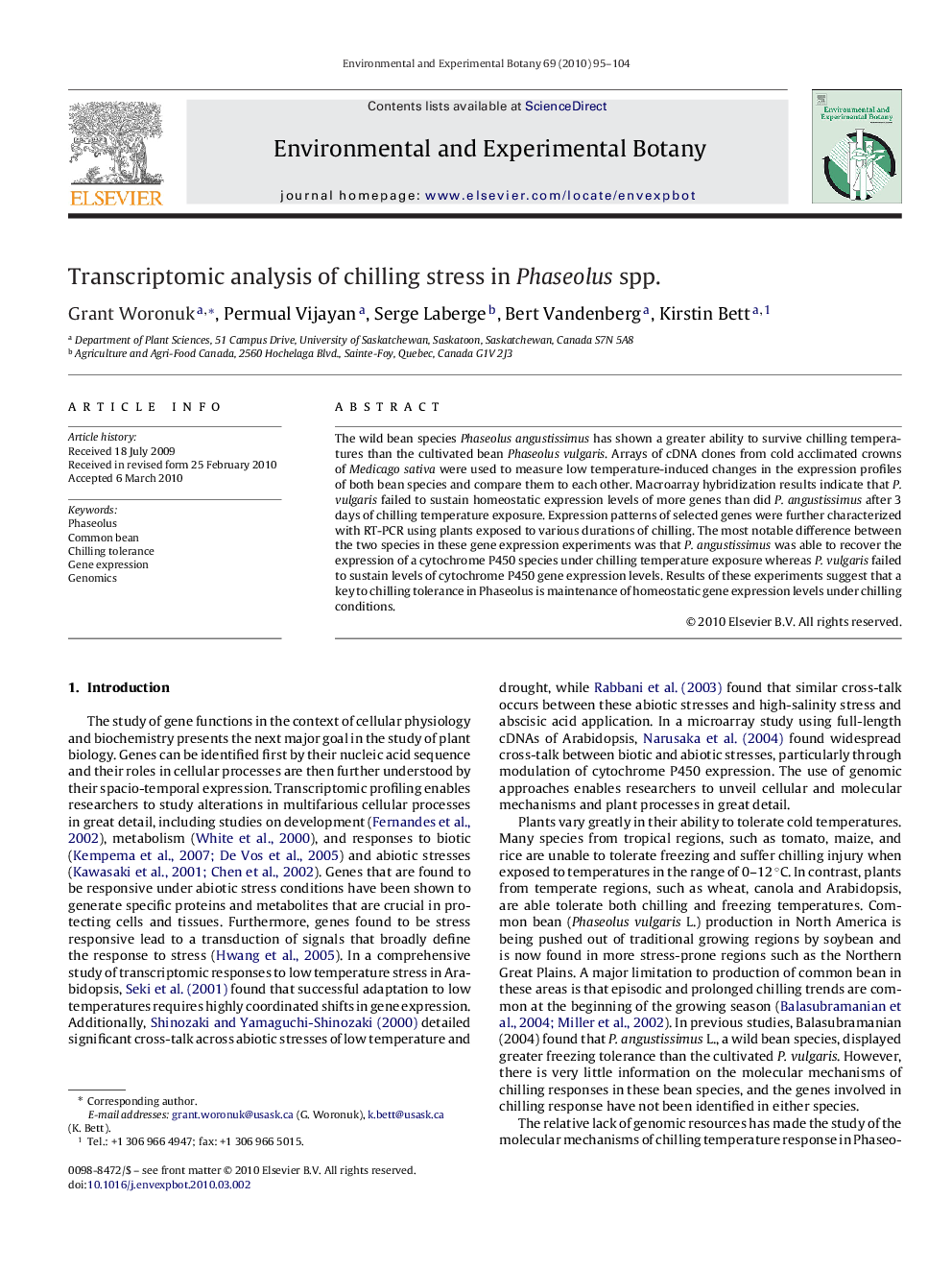 Transcriptomic analysis of chilling stress in Phaseolus spp.