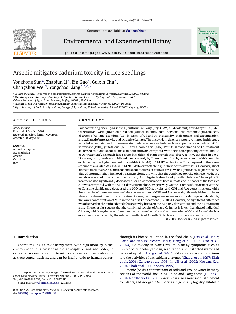 Arsenic mitigates cadmium toxicity in rice seedlings