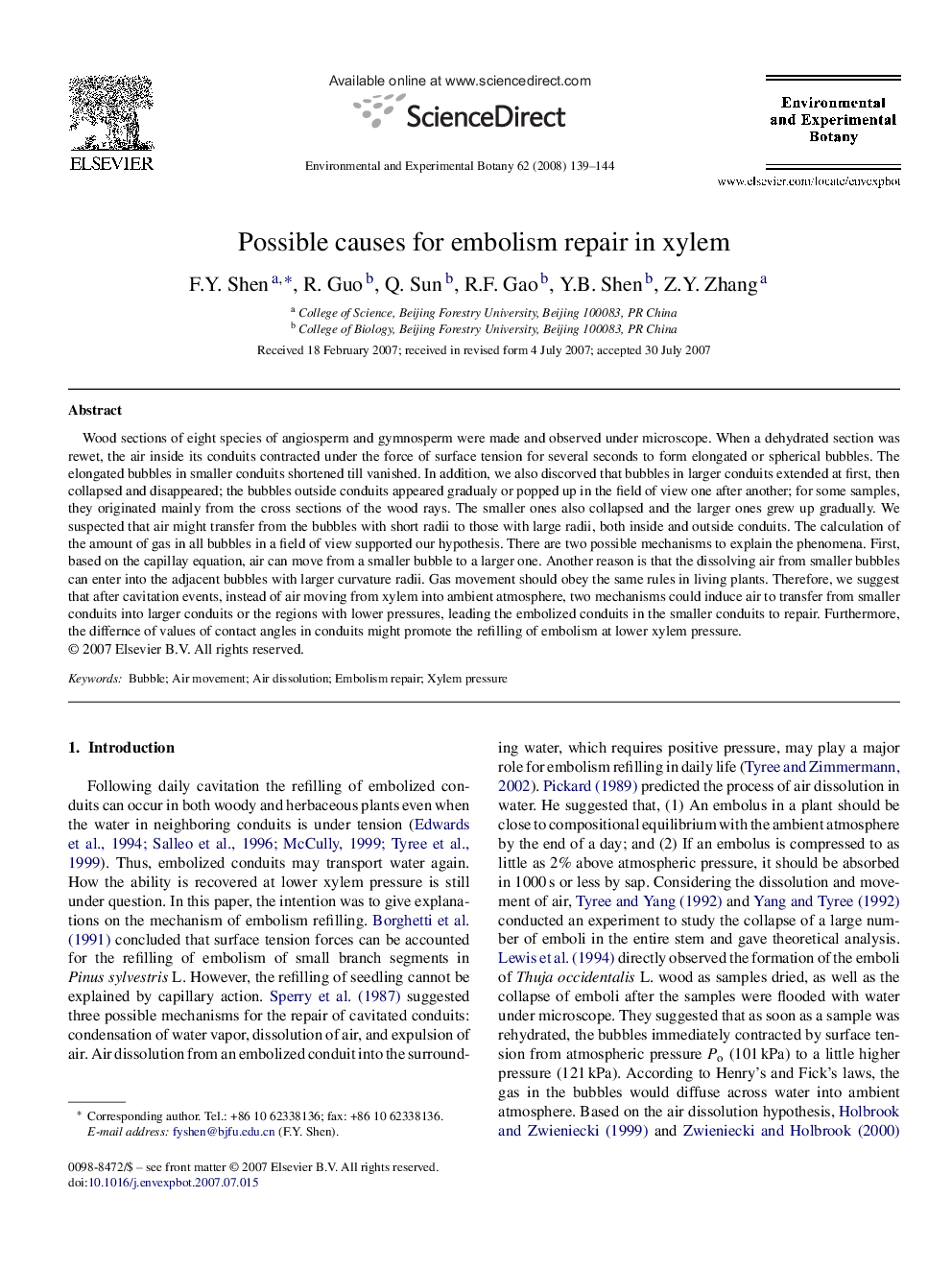 Possible causes for embolism repair in xylem