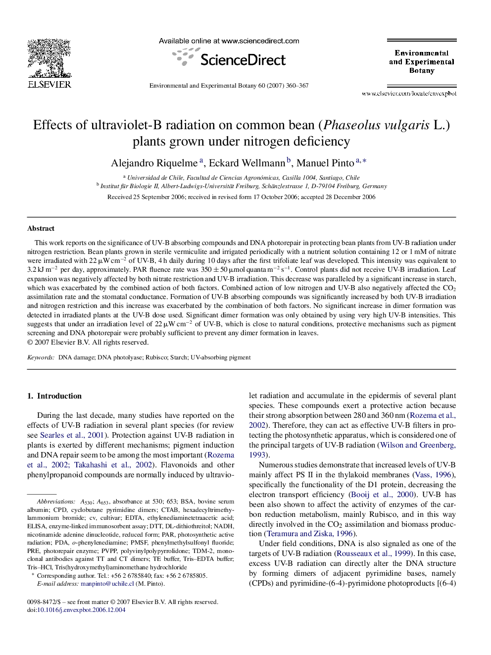 Effects of ultraviolet-B radiation on common bean (Phaseolus vulgaris L.) plants grown under nitrogen deficiency