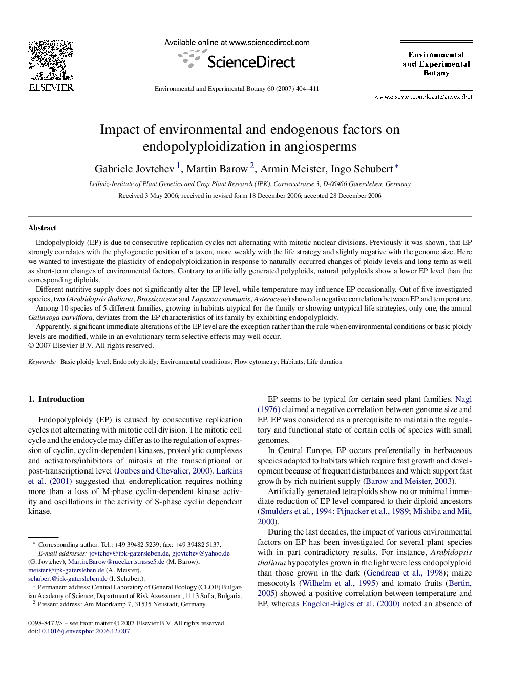 Impact of environmental and endogenous factors on endopolyploidization in angiosperms