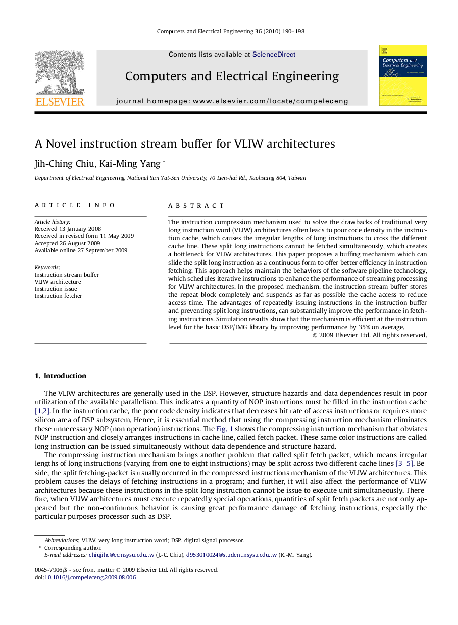 A Novel instruction stream buffer for VLIW architectures