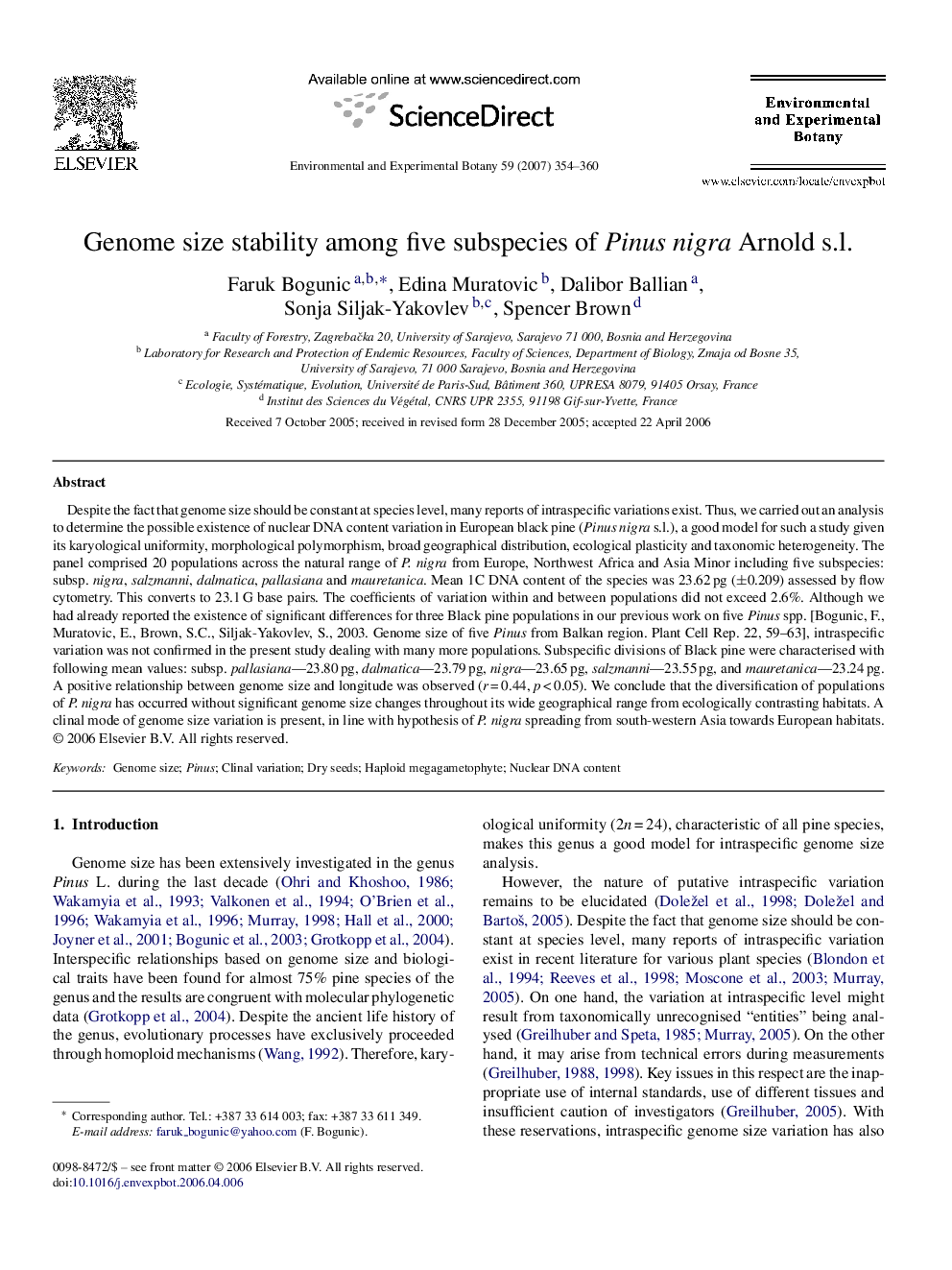 Genome size stability among five subspecies of Pinus nigra Arnold s.l.