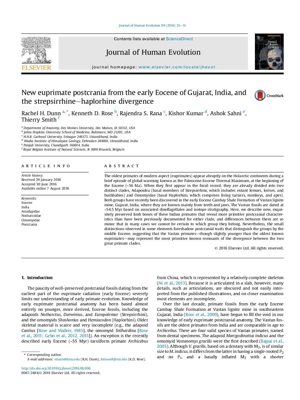 New euprimate postcrania from the early Eocene of Gujarat, India, and the strepsirrhine–haplorhine divergence