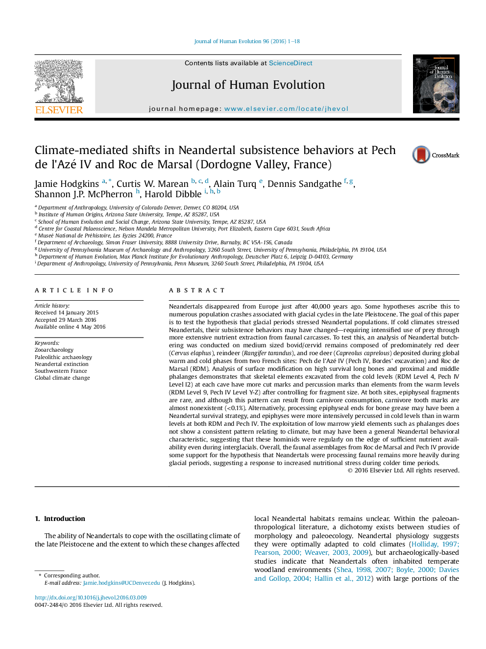 Climate-mediated shifts in Neandertal subsistence behaviors at Pech de l'Azé IV and Roc de Marsal (Dordogne Valley, France)