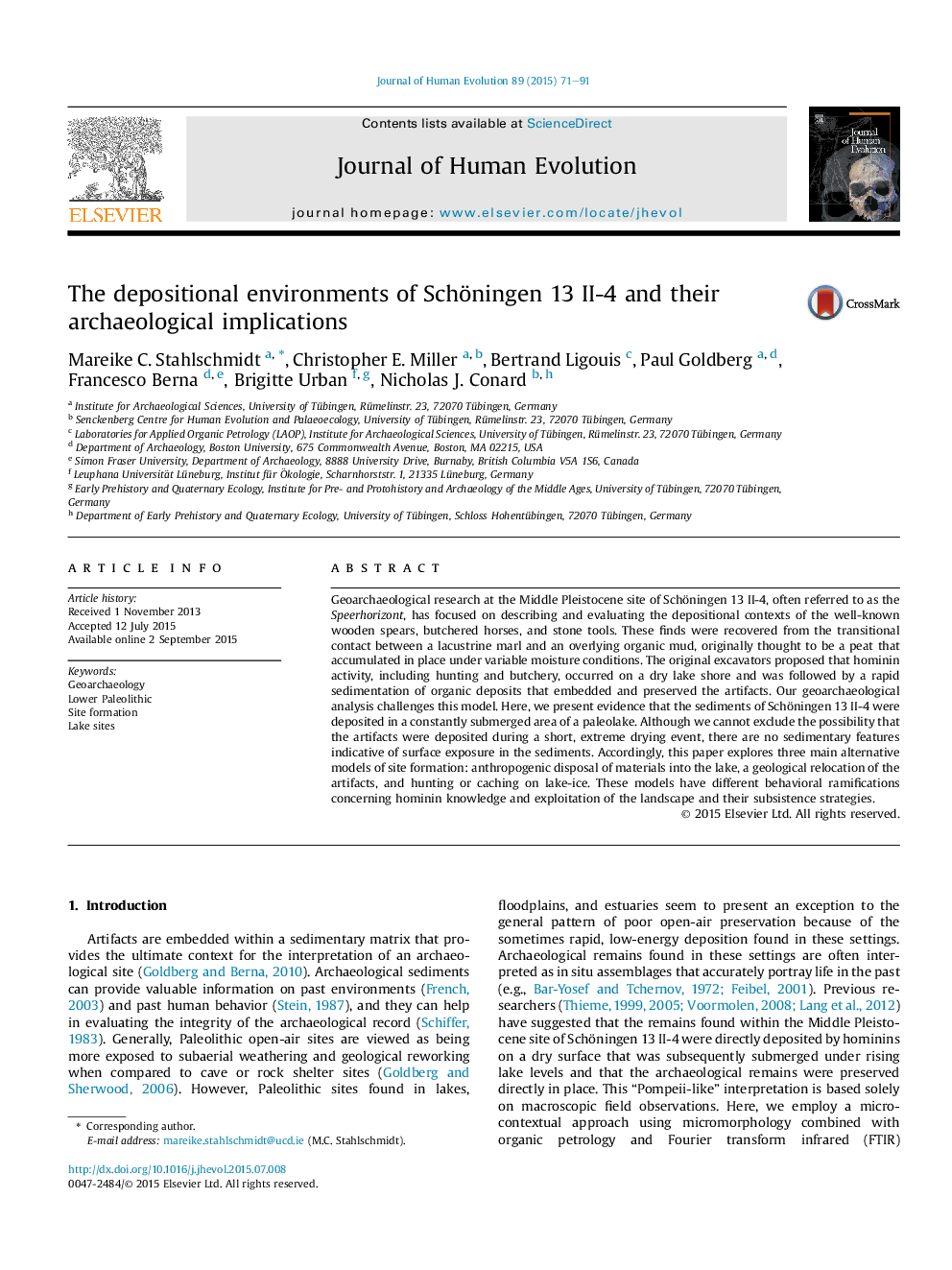 The depositional environments of Schöningen 13 II-4 and their archaeological implications