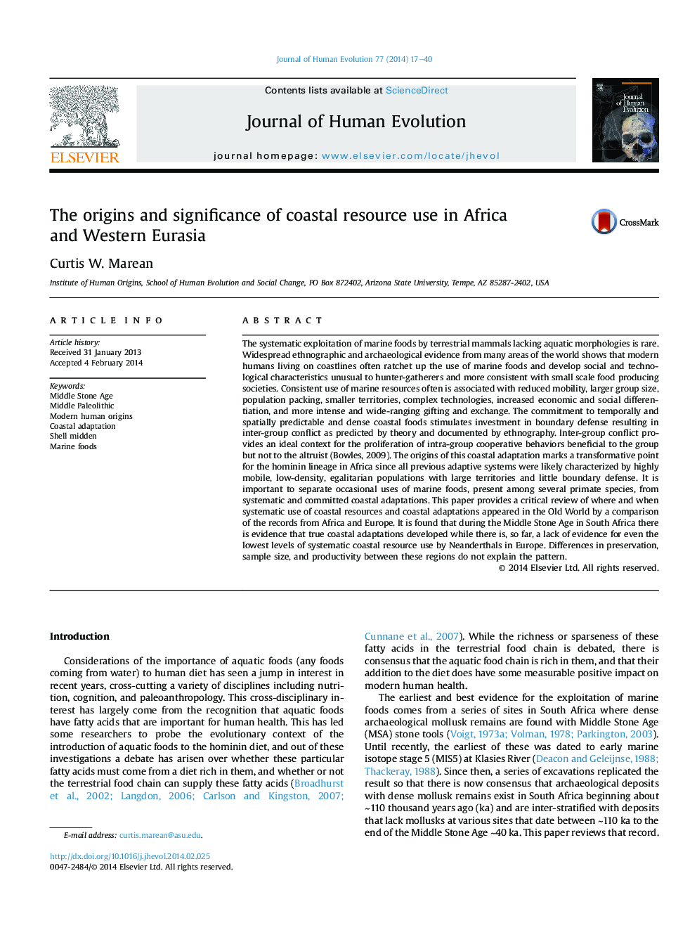 The origins and significance of coastal resource use in Africa and Western Eurasia