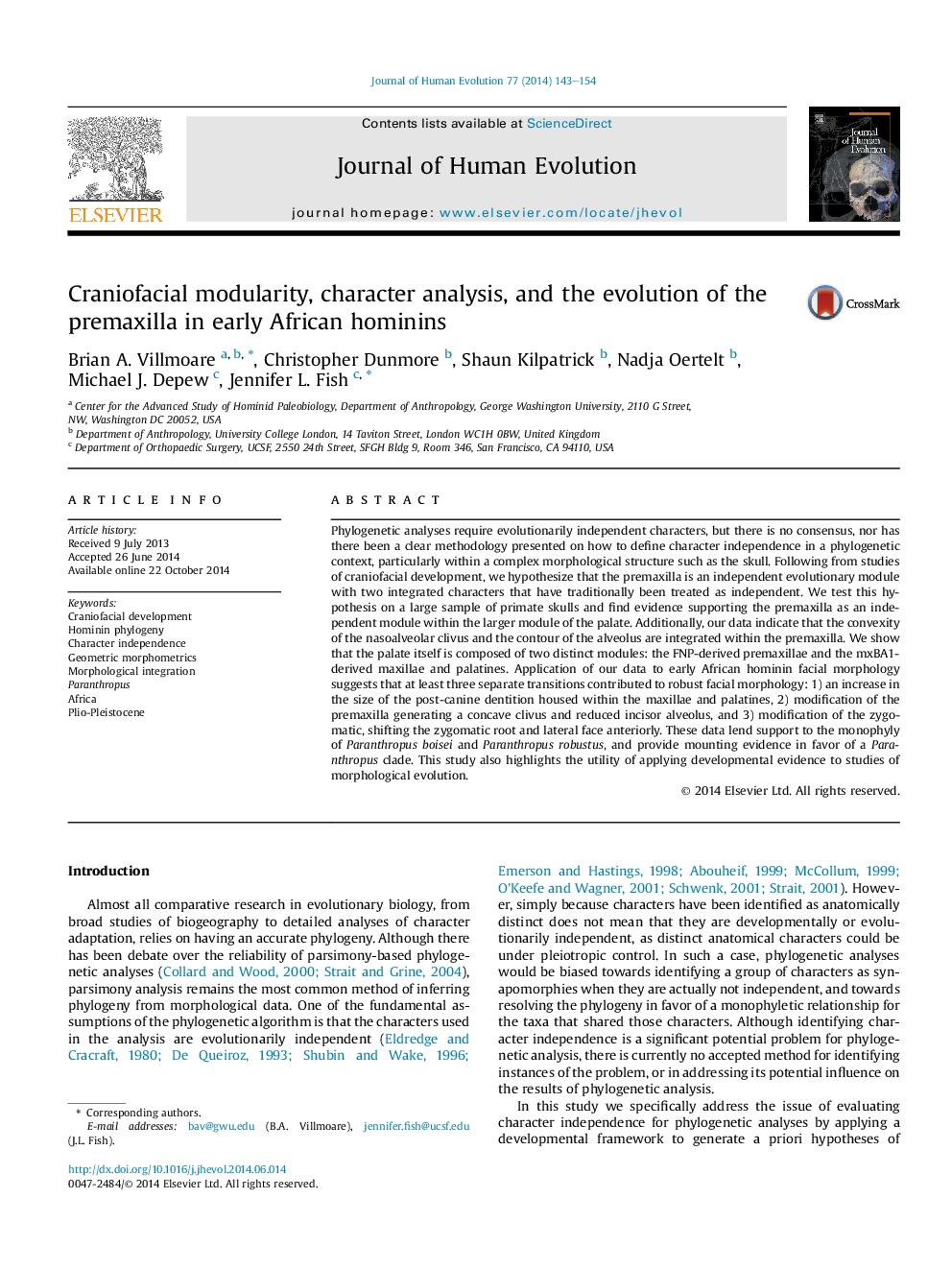 Craniofacial modularity, character analysis, and the evolution of the premaxilla in early African hominins