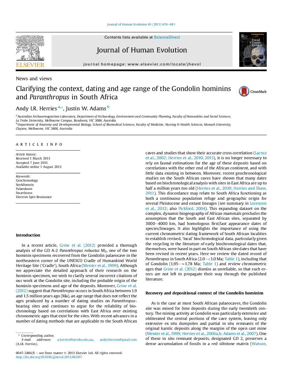 Clarifying the context, dating and age range of the Gondolin hominins and Paranthropus in South Africa