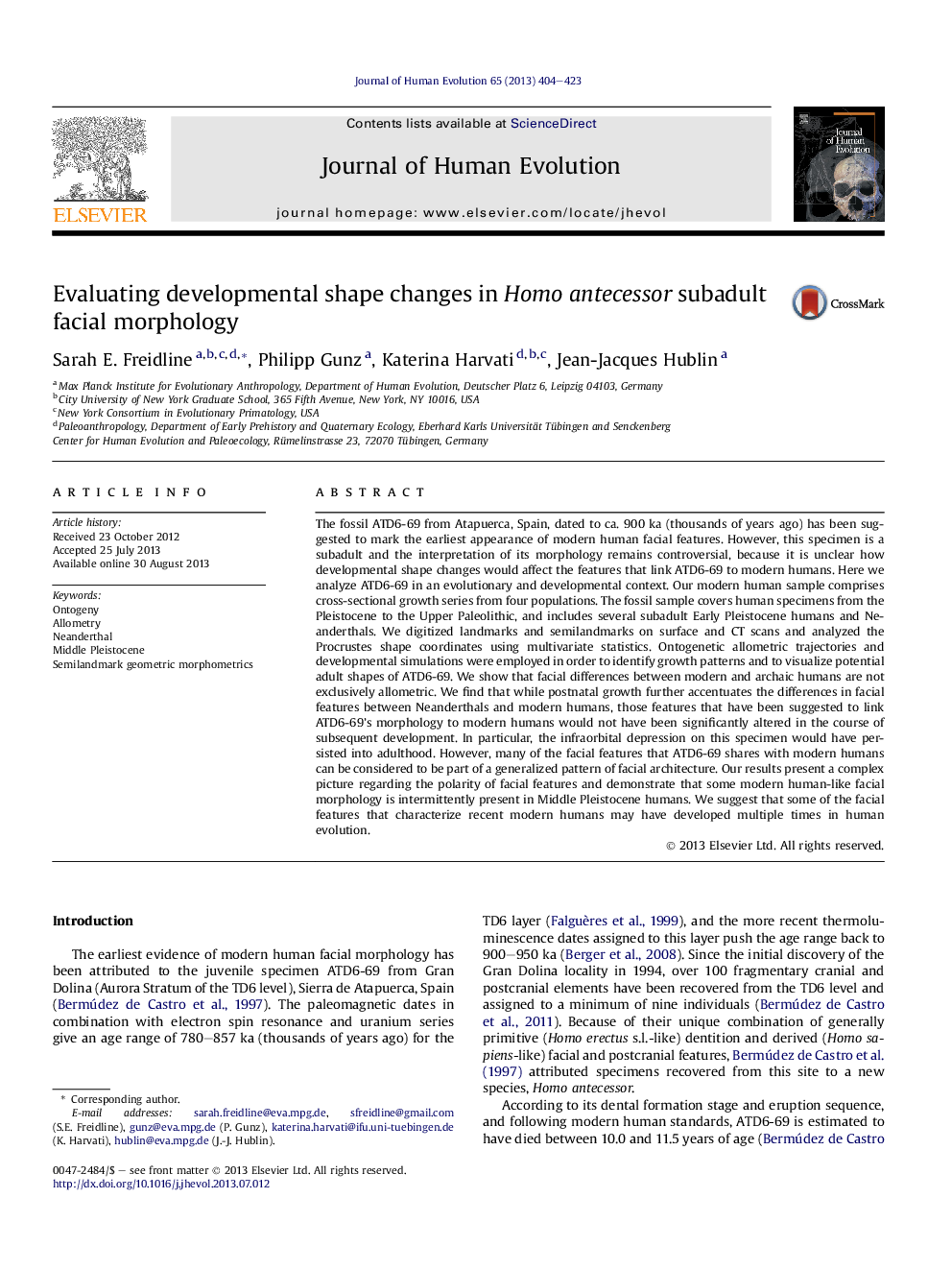 Evaluating developmental shape changes in Homo antecessor subadult facial morphology