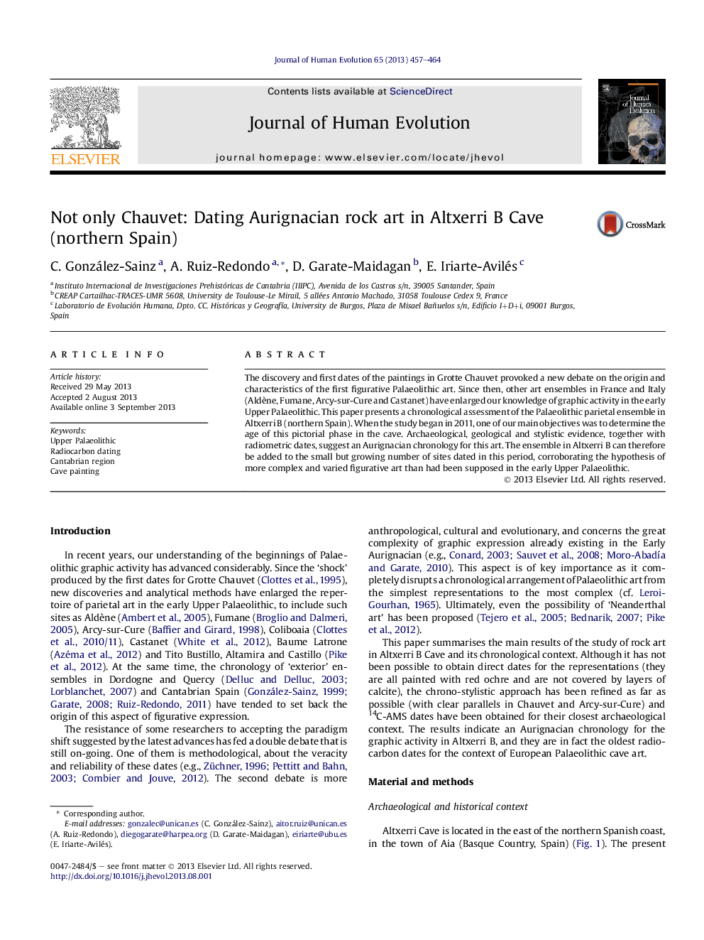 Not only Chauvet: Dating Aurignacian rock art in Altxerri B Cave (northern Spain)