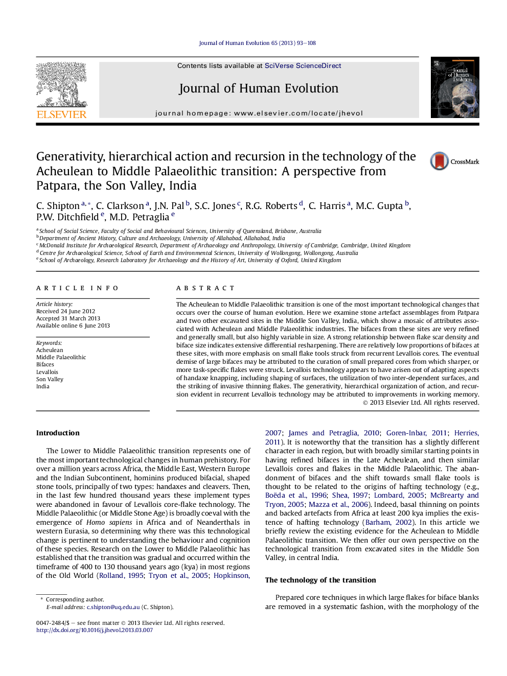 Generativity, hierarchical action and recursion in the technology of the Acheulean to Middle Palaeolithic transition: A perspective from Patpara, the Son Valley, India