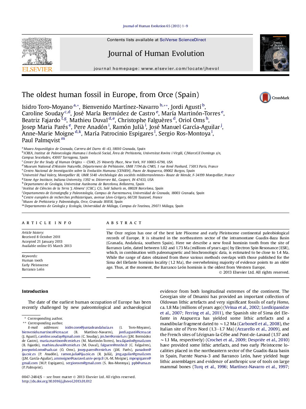 The oldest human fossil in Europe, from Orce (Spain)