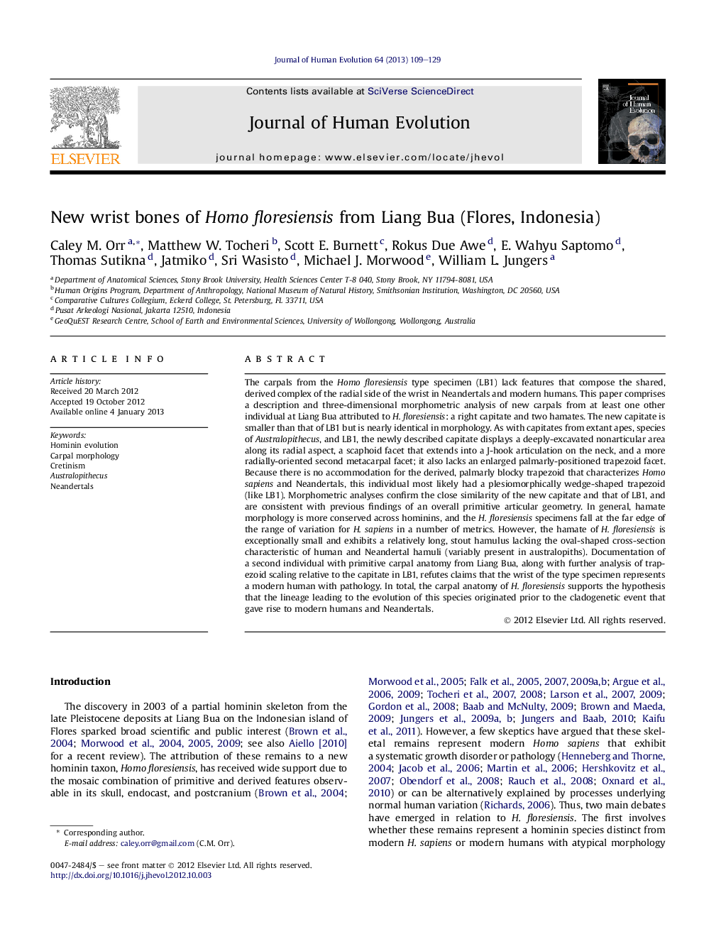 New wrist bones of Homo floresiensis from Liang Bua (Flores, Indonesia)