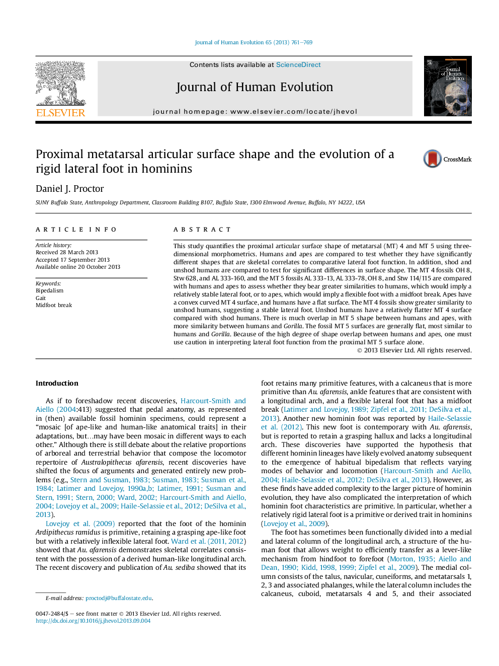 Proximal metatarsal articular surface shape and the evolution of a rigid lateral foot in hominins