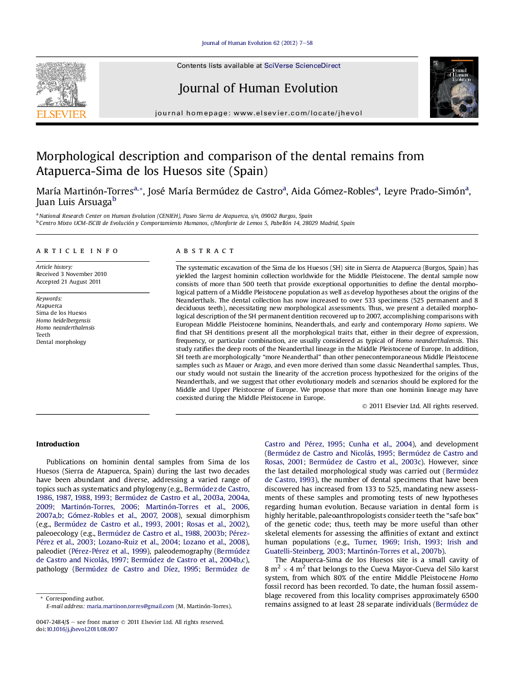 Morphological description and comparison of the dental remains from Atapuerca-Sima de los Huesos site (Spain)