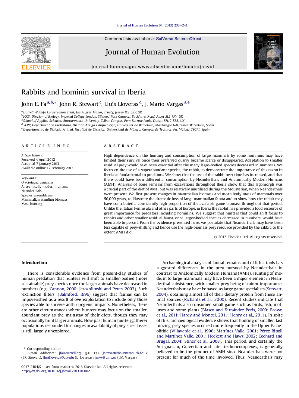 Rabbits and hominin survival in Iberia