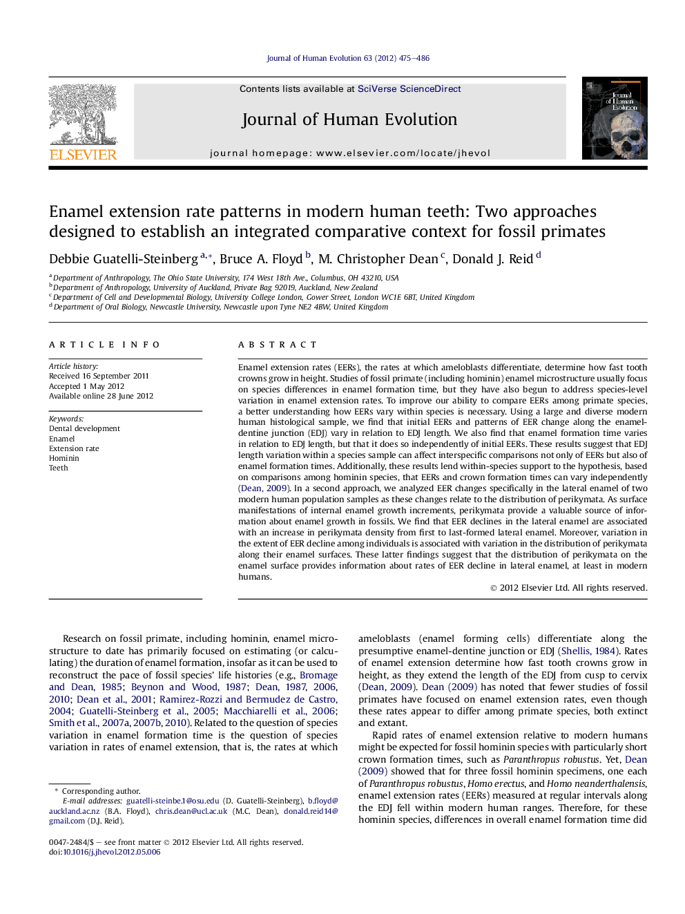 Enamel extension rate patterns in modern human teeth: Two approaches designed to establish an integrated comparative context for fossil primates