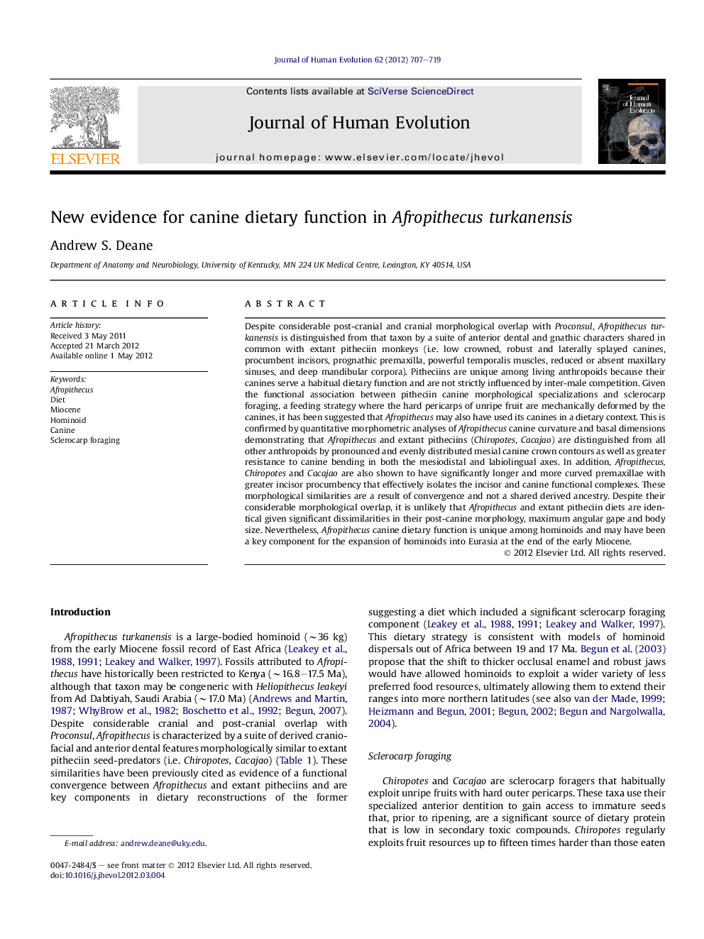 New evidence for canine dietary function in Afropithecus turkanensis