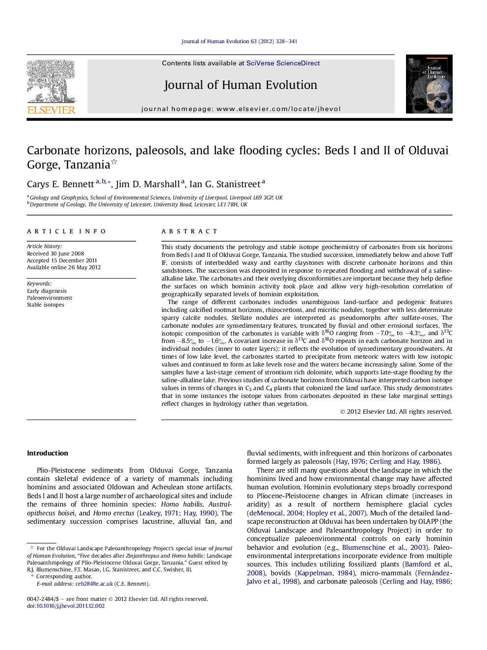 Carbonate horizons, paleosols, and lake flooding cycles: Beds I and II of Olduvai Gorge, Tanzania 