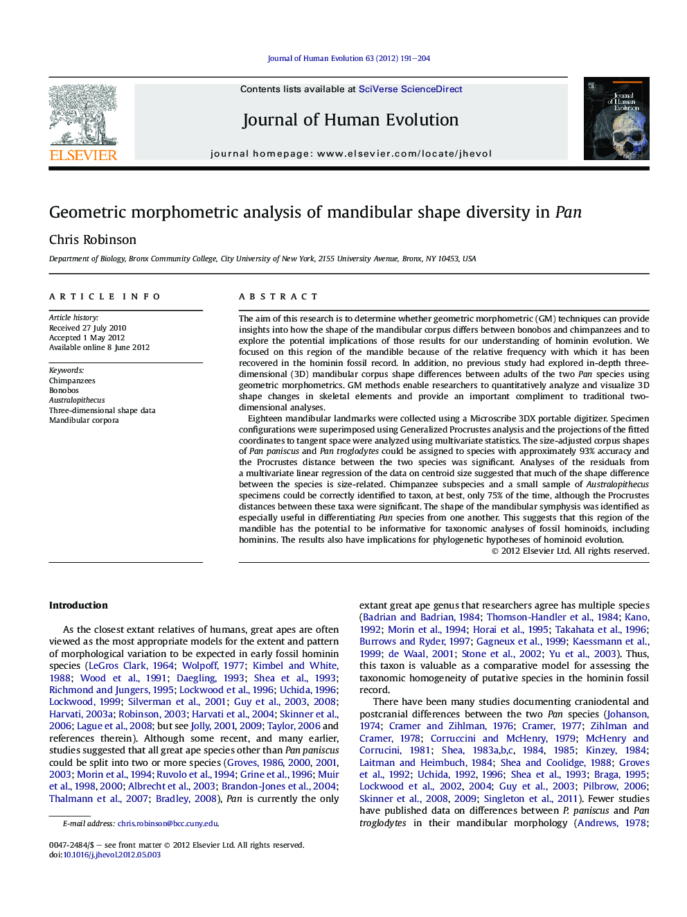 Geometric morphometric analysis of mandibular shape diversity in Pan