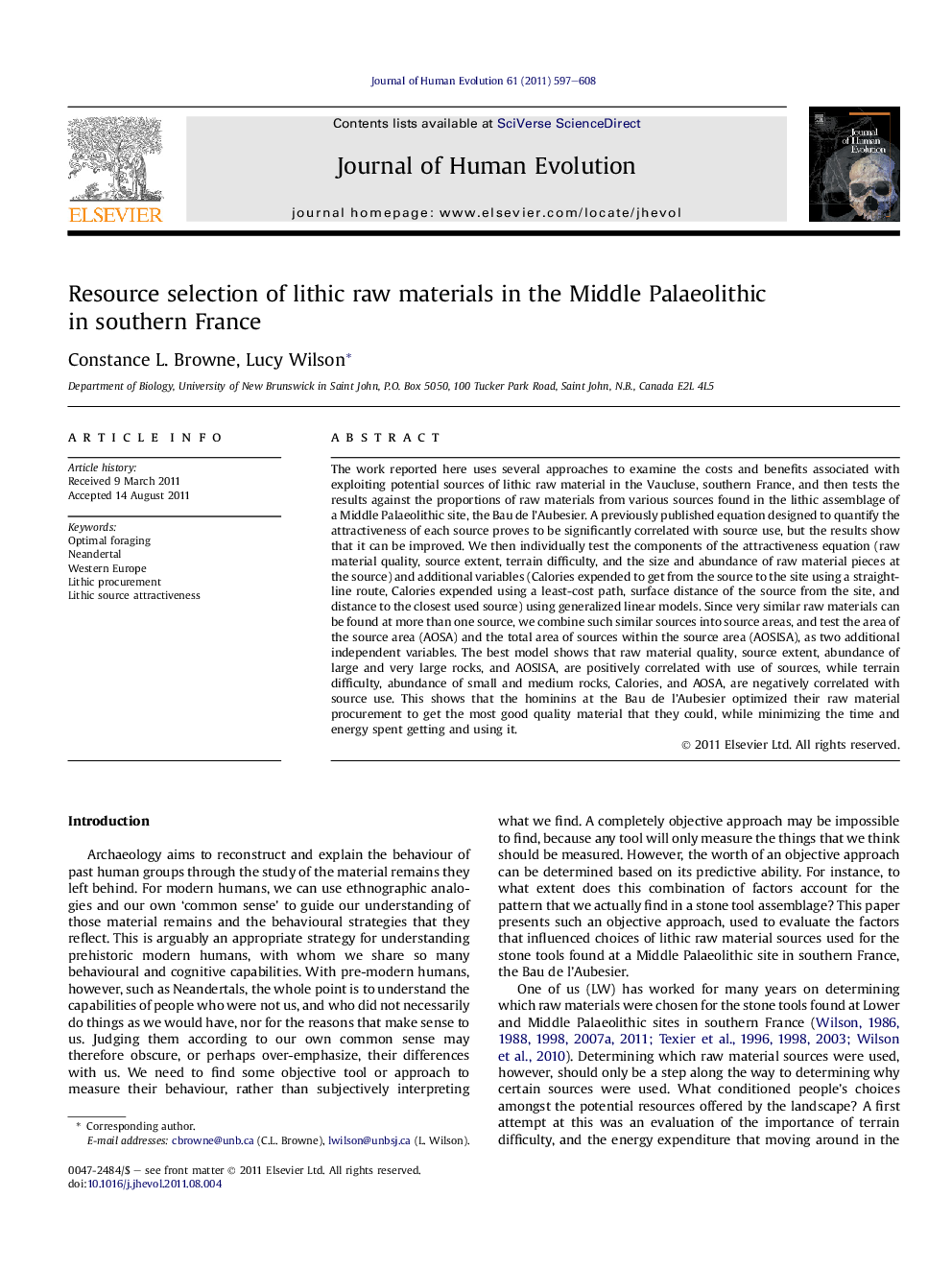 Resource selection of lithic raw materials in the Middle Palaeolithic in southern France