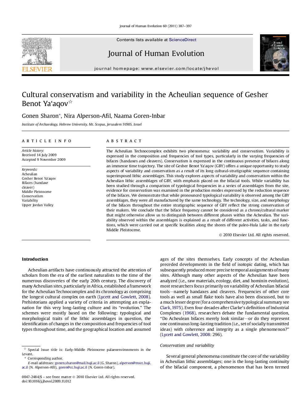 Cultural conservatism and variability in the Acheulian sequence of Gesher Benot Ya‘aqov 