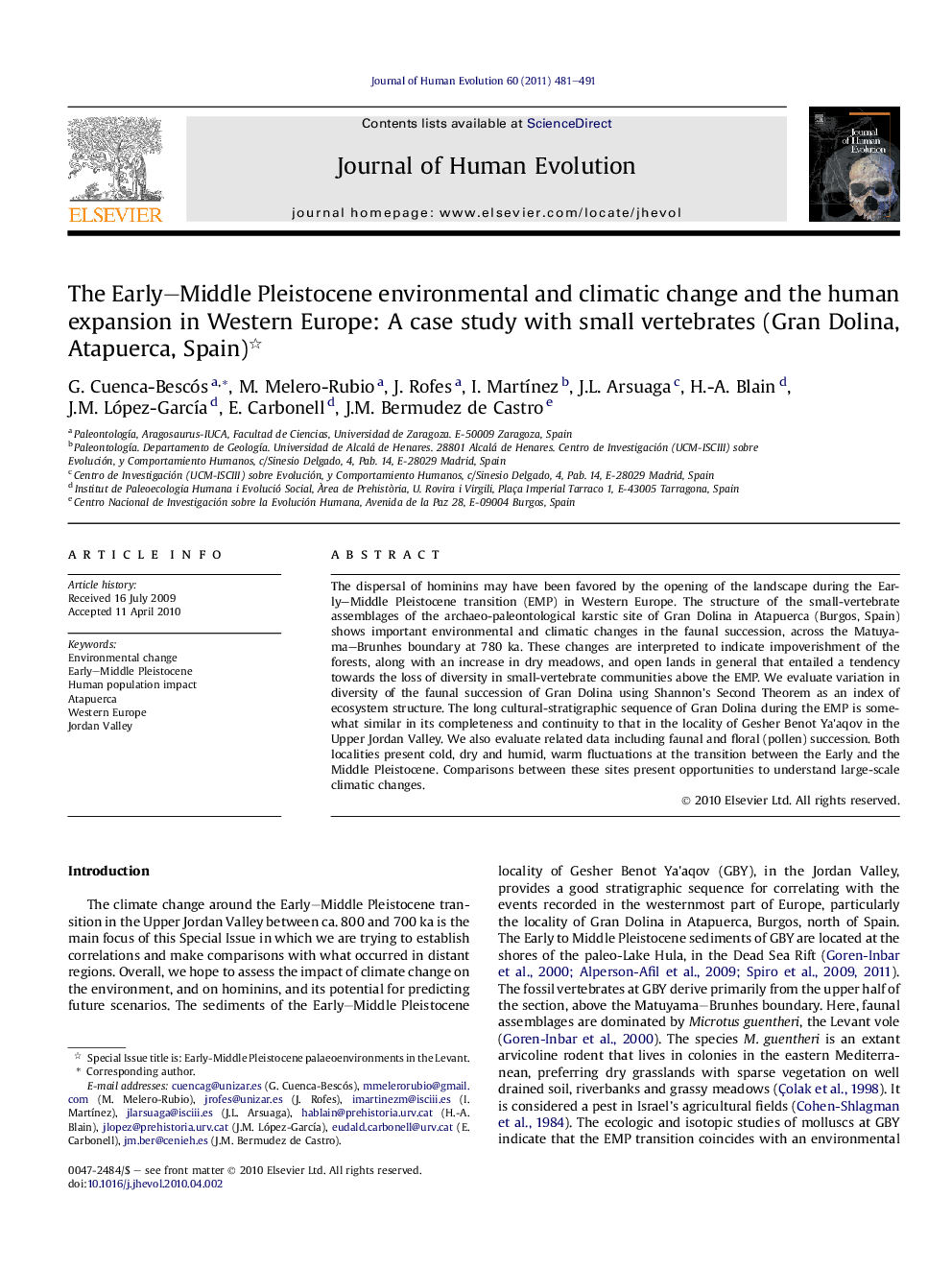 The Early–Middle Pleistocene environmental and climatic change and the human expansion in Western Europe: A case study with small vertebrates (Gran Dolina, Atapuerca, Spain) 