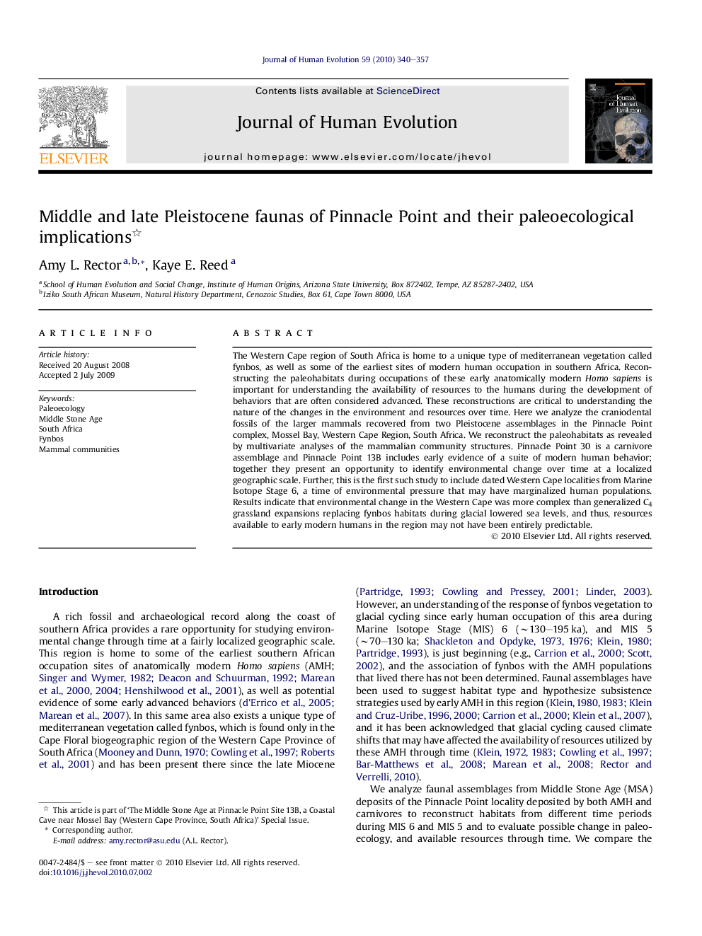 Middle and late Pleistocene faunas of Pinnacle Point and their paleoecological implications 