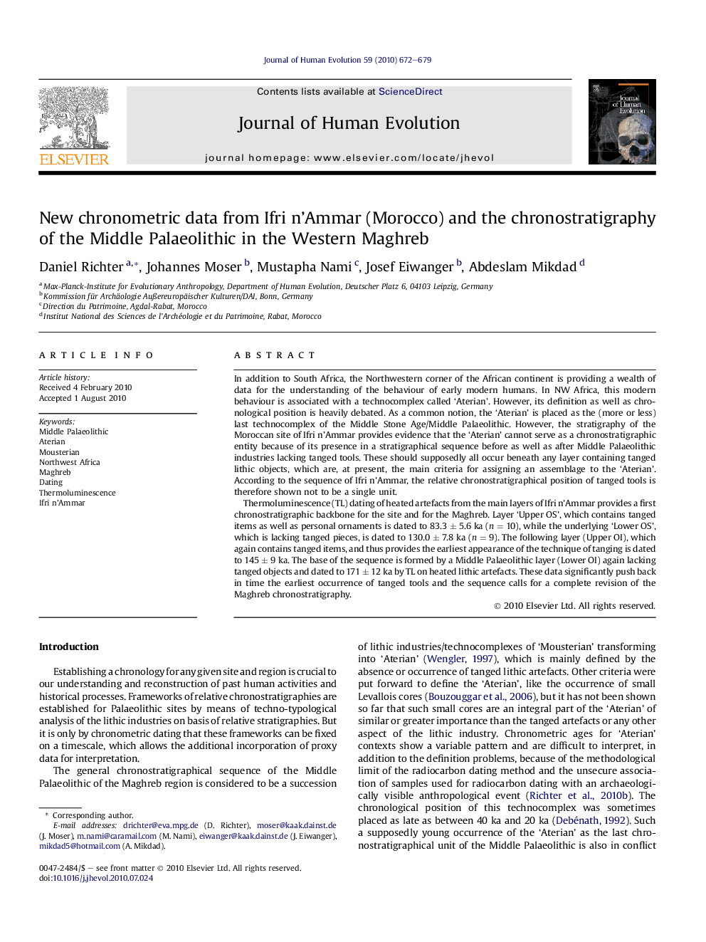 New chronometric data from Ifri n’Ammar (Morocco) and the chronostratigraphy of the Middle Palaeolithic in the Western Maghreb