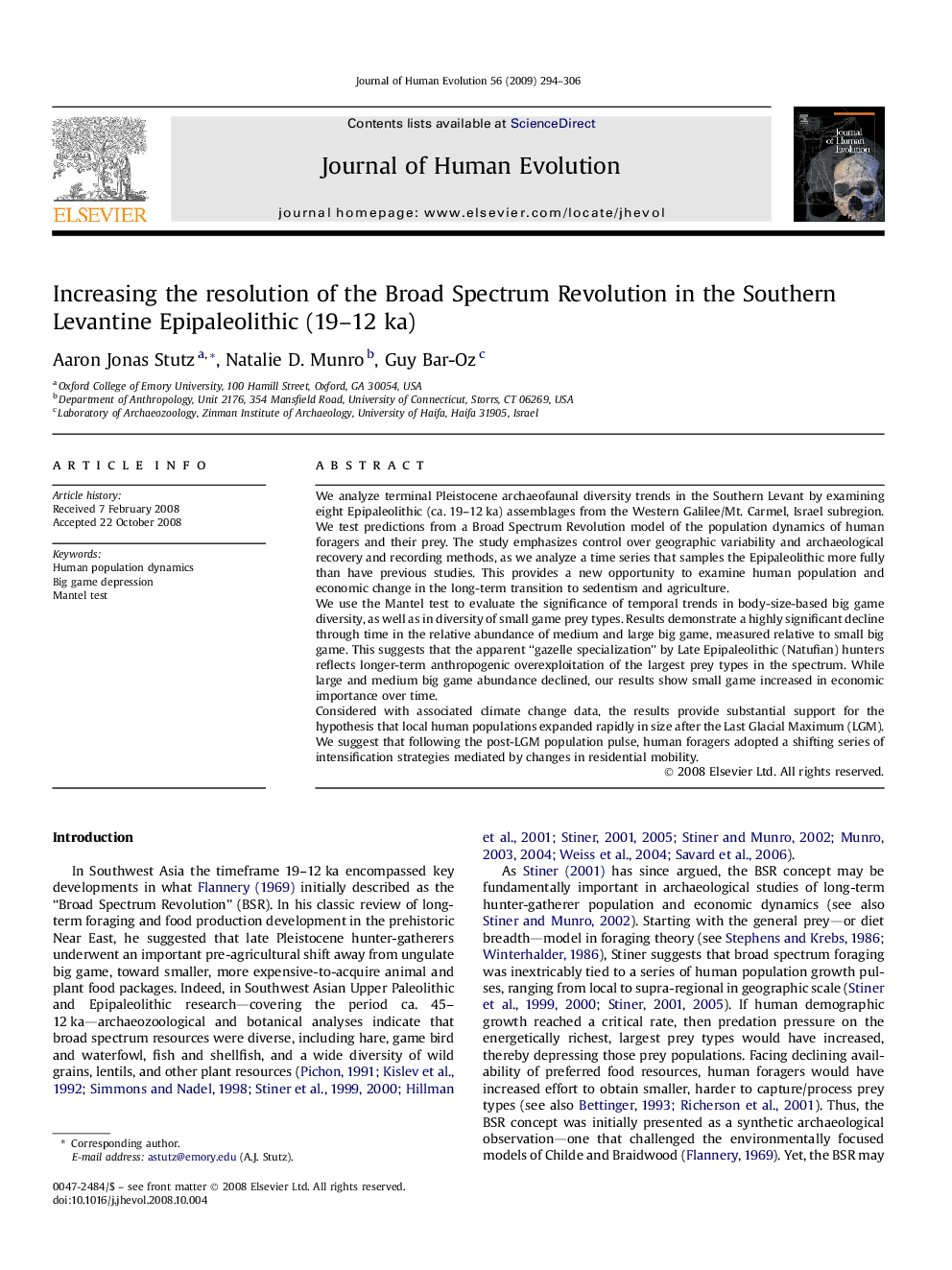 Increasing the resolution of the Broad Spectrum Revolution in the Southern Levantine Epipaleolithic (19–12 ka)