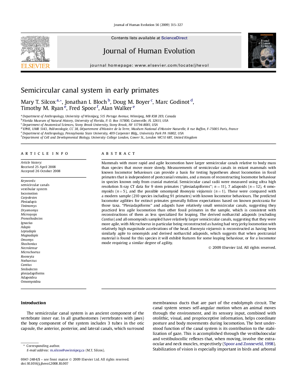 Semicircular canal system in early primates