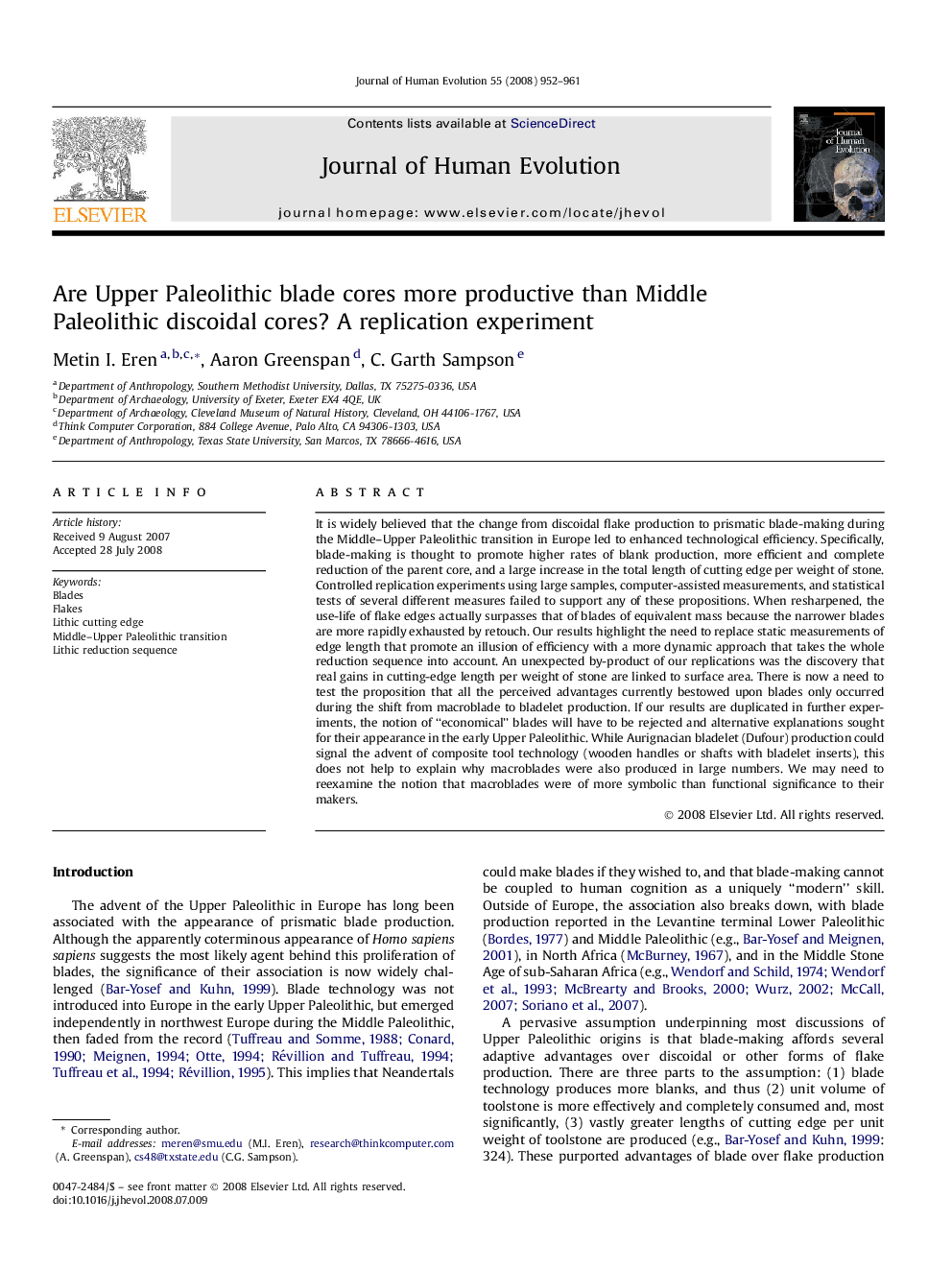 Are Upper Paleolithic blade cores more productive than Middle Paleolithic discoidal cores? A replication experiment