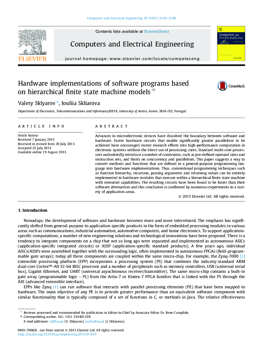 Hardware implementations of software programs based on hierarchical finite state machine models 