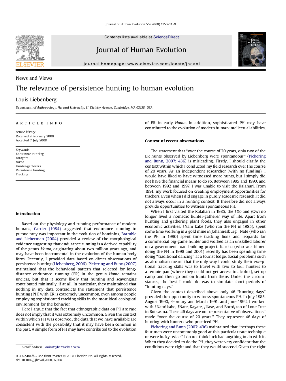 The relevance of persistence hunting to human evolution