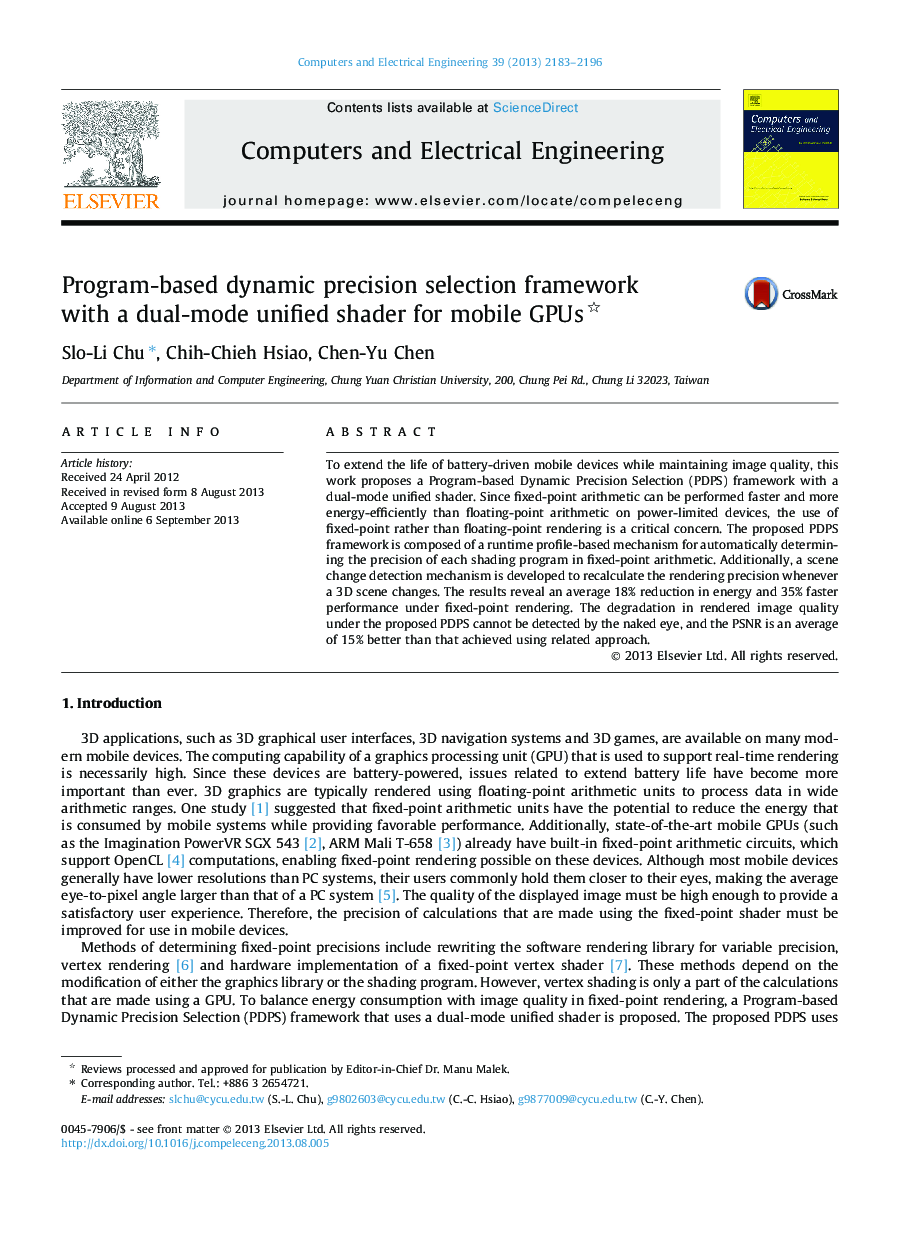 Program-based dynamic precision selection framework with a dual-mode unified shader for mobile GPUs 